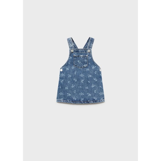 Robe chasuble courte en jean bleu moyen <span itemprop=