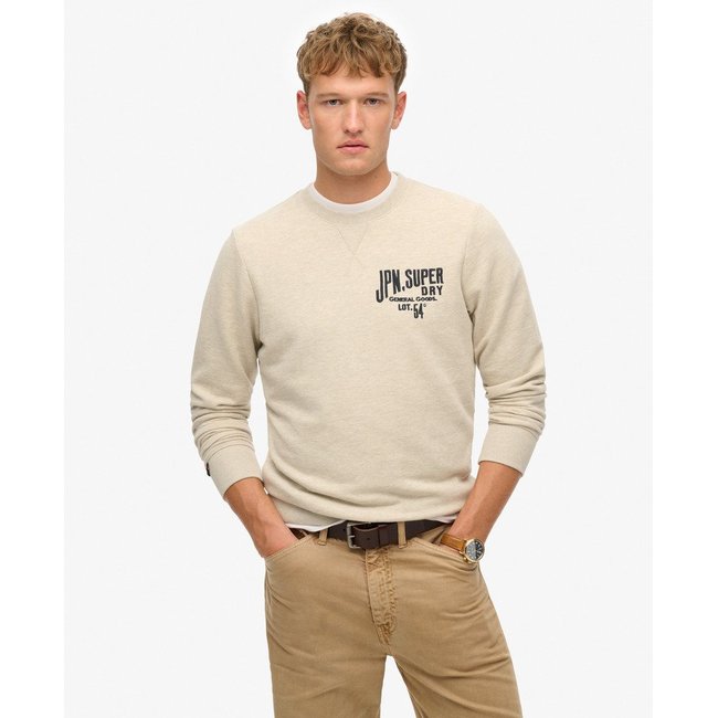 Sweat à texte appliqué Workwear beige pélican chiné <span itemprop=