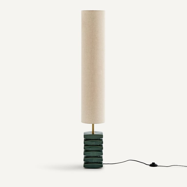 Lampadaire en céramique et lin, PIETTATO Couleur vert cèdre <span itemprop=