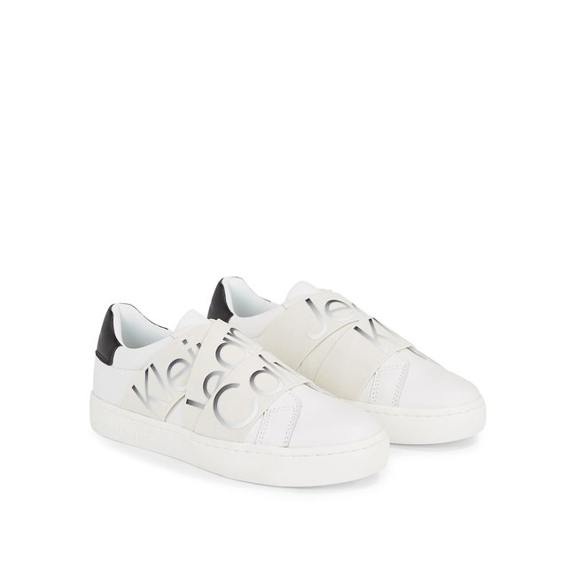Elastische Sneakers aus Leder weiss/schwarz <span itemprop=