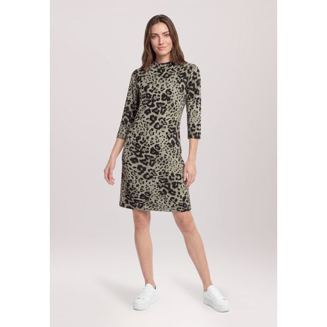 Robe portefeuille à manches 3/4 beige/gris <span itemprop=