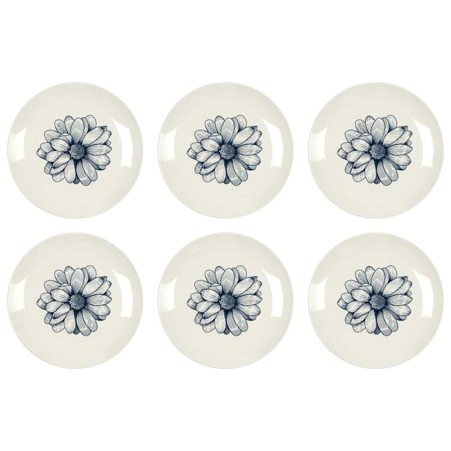 Assiette en porcelaine Cottage 20 cm (Lot de 6) Blanc et gris - CMP