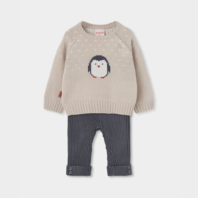 Ensemble bébé imprimé pingouin beige <span itemprop=