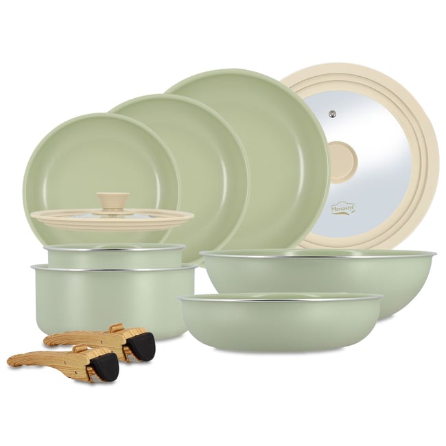 Batterie de cuisine 11 pièces, COLORAMA vert <span itemprop=