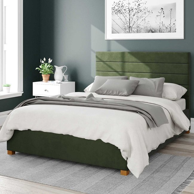 Kelly Velvet Storage Ottoman Bed with Modern Horizontal Upholstered Headboard - ASPIRE