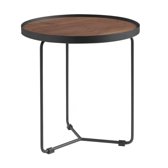 Table d'angle ronde en noyer et acier noir Couleur noyer | noir <span itemprop=