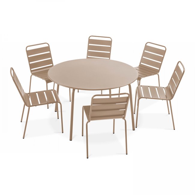 Salon de jardin table ronde et 6 chaises en métal, PALAVAS - OVIALA