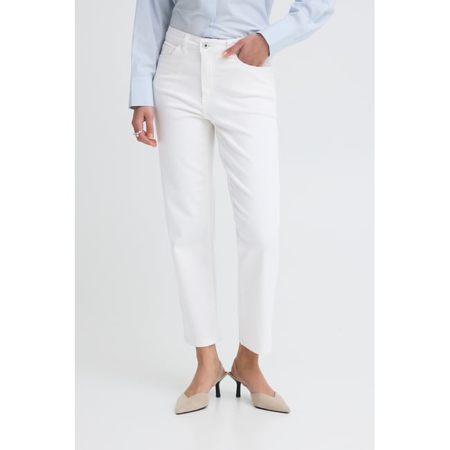 Jeans jambes droites, longueur chevlle blanc de blanc <span itemprop=
