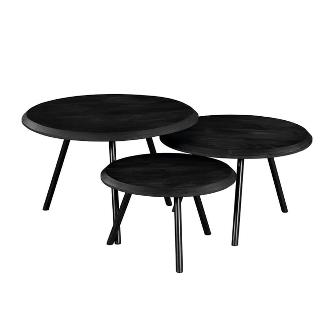 Table basse gigogne ronde bois et métal (lot de 3) ALMA Couleur noir <span itemprop=