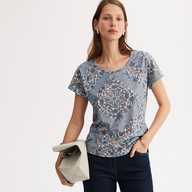 T-shirt fantasia, girocollo, maniche corte fantasia foulard ANNE WEYBURN