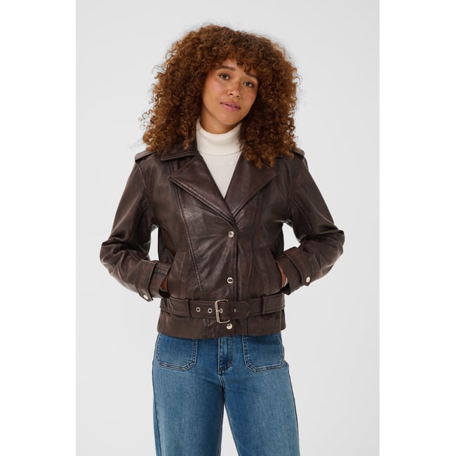 Veste en cuir noir rusty black <span itemprop=