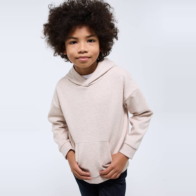 Sweat uni à capuche en coton BIO GOTS beige chine <span itemprop=