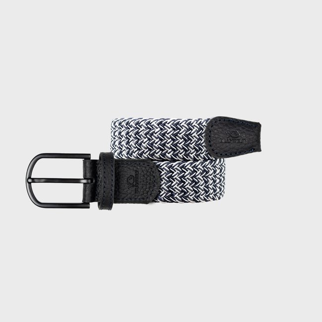 Ceinture tressée élastique MULTICOLORE bleu marine et blanc <span itemprop=