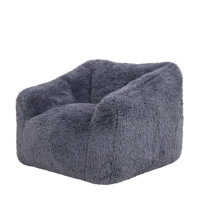 Pouf fauteuil en imitation fourrure et mousse extensible - ASPEN Couleur gris anthracite <span itemprop=