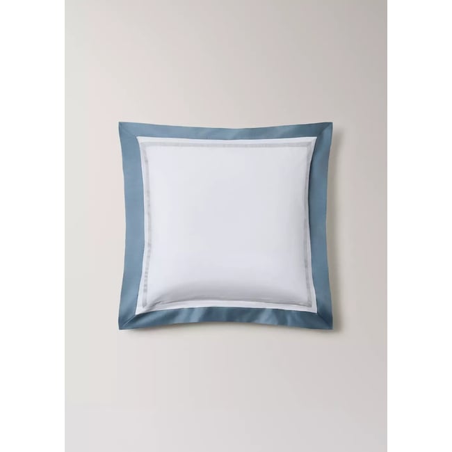 Deux taies d'oreiller avec ruban large contrasté en satin 60x60 cm bleu <span itemprop=