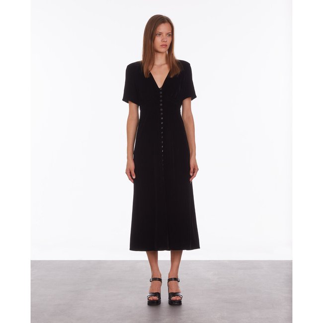 Abito media lunghezza in velluto con bottoni, maniche corte nero THE KOOPLES
