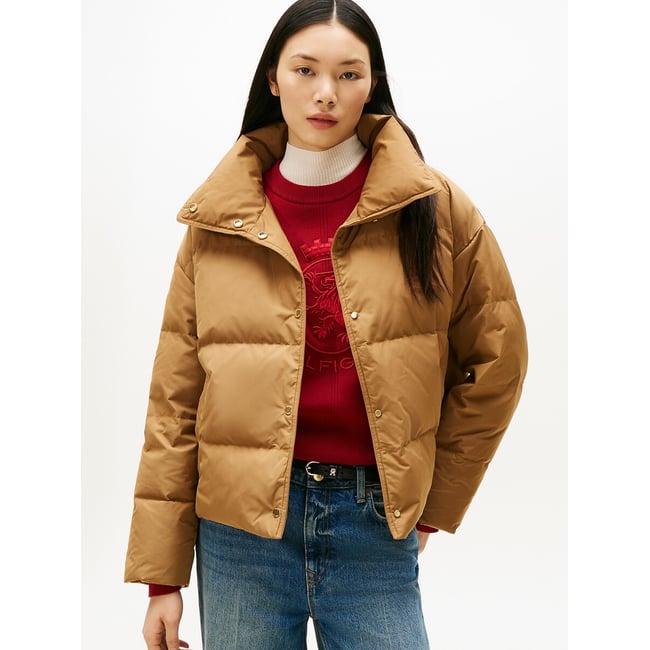 Short Padded Jacket with High Neck, light brown, TOMMY HILFIGER