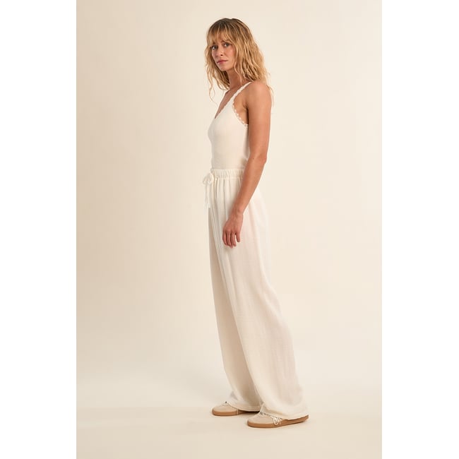 Pantalon fluide, taille haute offwhite <span itemprop=