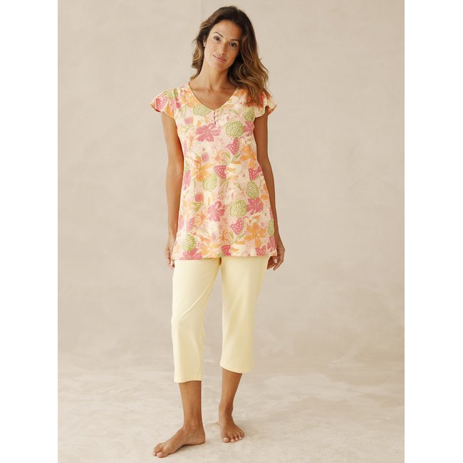 Lot de 2 pyjacourts femme coton imprimé jaune <span itemprop=