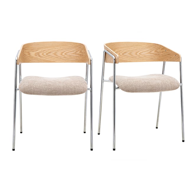 Chaises en tissu effet velours texturé taupe, bois clair et métal chromé (lot de 2) FANELY Couleur taupe <span itemprop=