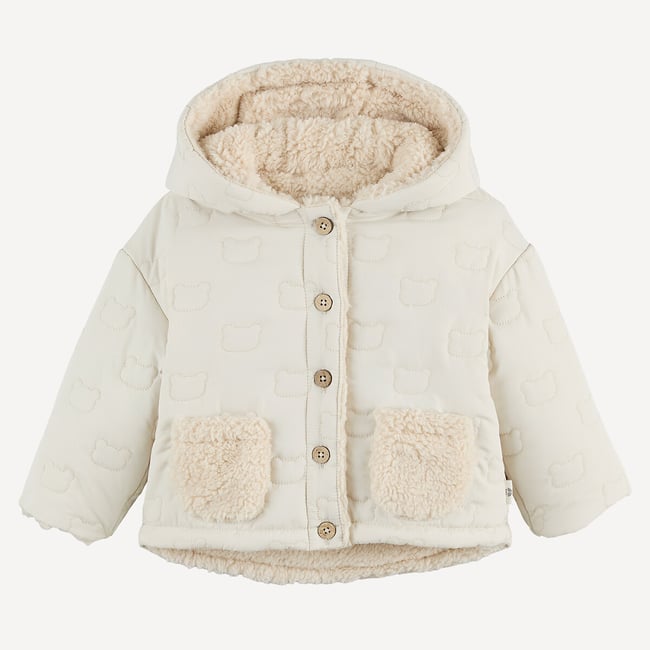 Manteau chaud à capuche, réversible multicolore <span itemprop=