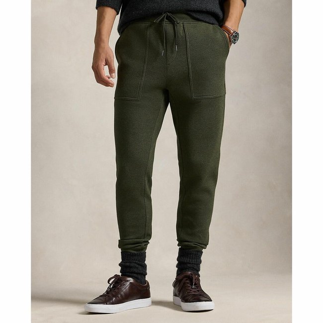 Pantalon de jogging piqué double filet vert chiné <span itemprop=