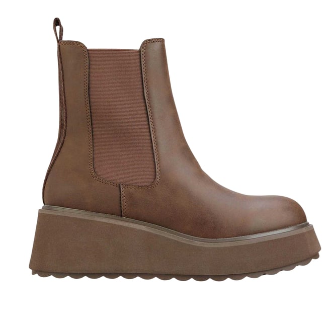 Bottines Chelsea unies à semelles compensées HEYDAY marron <span itemprop=