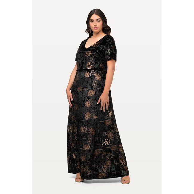 Robe de soirée sans manches, décolleté en V noir <span itemprop=