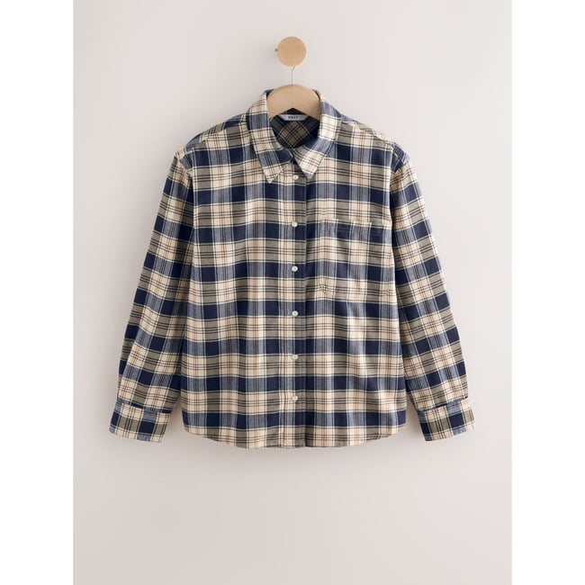 Chemise à manches longues neutre/bleu marine à carreaux <span itemprop=