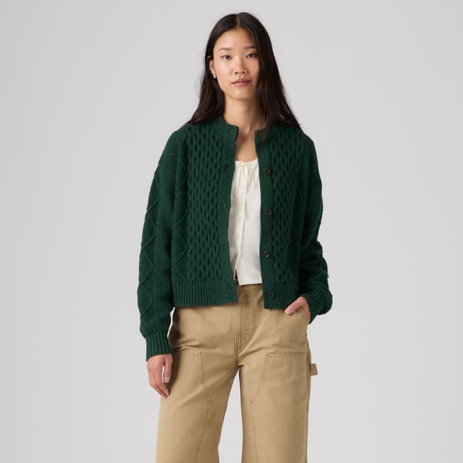 Cardigan col rond Charlotte vert - pine grove heather b0775 bros <span itemprop=