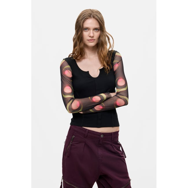 T-shirt à manches longues imprimé noir <span itemprop=