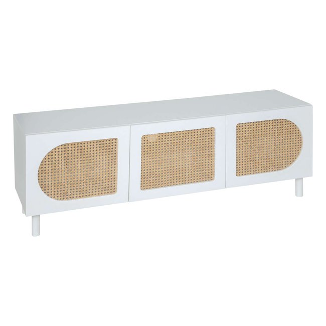 Meuble TV 3 portes en rotin CABRAS Couleur blanc <span itemprop=