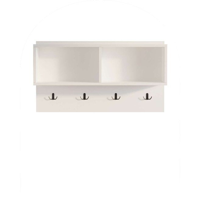 Etagère murale 2 niches et patères en bois Couleur blanc <span itemprop=