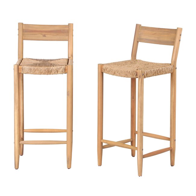 Lot de 2 tabourets de bar intérieur/extérieur en bois H76cm - Woody Couleur bois clair <span itemprop=