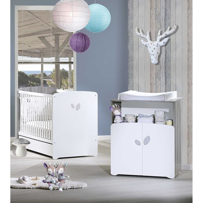 Chambre duo lit et Commode à langer en bois Couleur blanc <span itemprop=