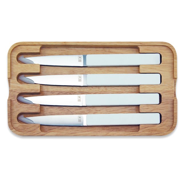 Coffret de 4 couteaux à steak   glacier, lame lisse-HECTOR Couleur blanc <span itemprop=