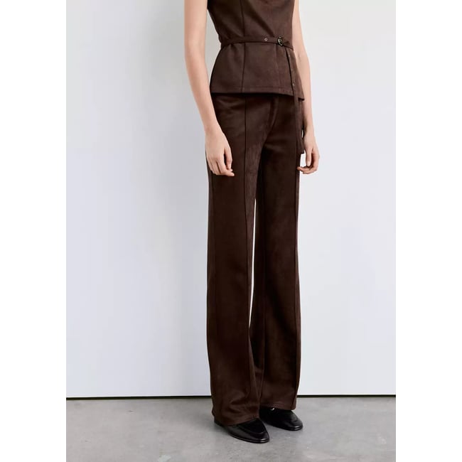 Pantalon suédine coutures marron <span itemprop=