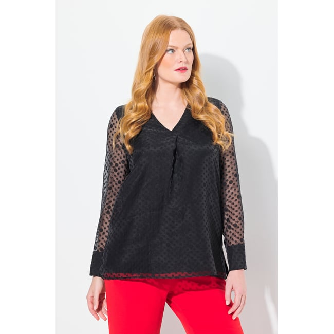 Blouse doublée, imprimé à pois noir <span itemprop=
