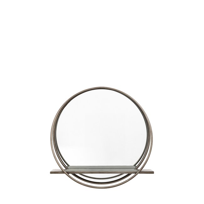 45cm Metal Shelf Round Mirror, black, SO'HOME