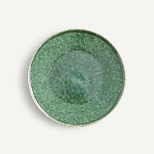 Lot 4 assiettes dessert grès effet réactif, Obidos Couleur vert <span itemprop=