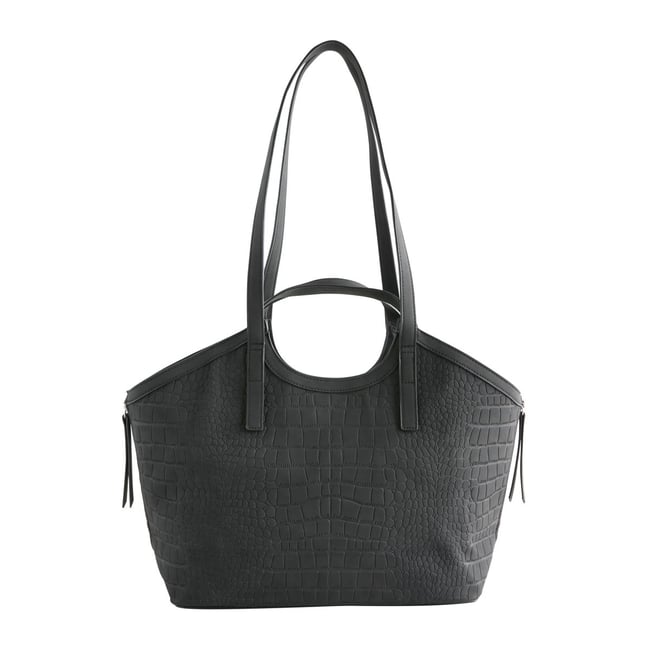 Sac porté épaule en suédine effet croco noir <span itemprop=