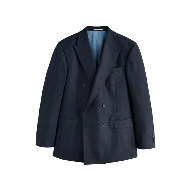 Veste de costume ajustée et croisée cachemire signature bleu marine <span itemprop=