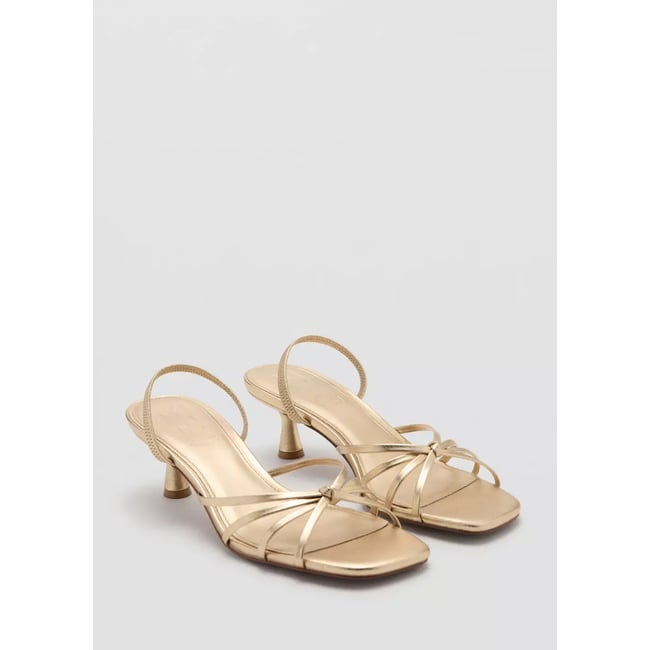 Sandales à talon métallisées à brides or <span itemprop=