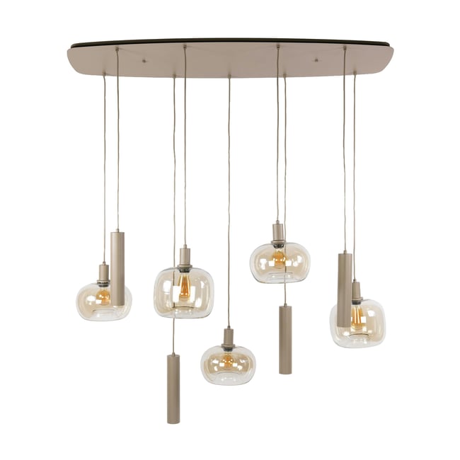 Suspension moderne 9 lampes verre ambré métal beige NIAGARA Couleur beige <span itemprop=