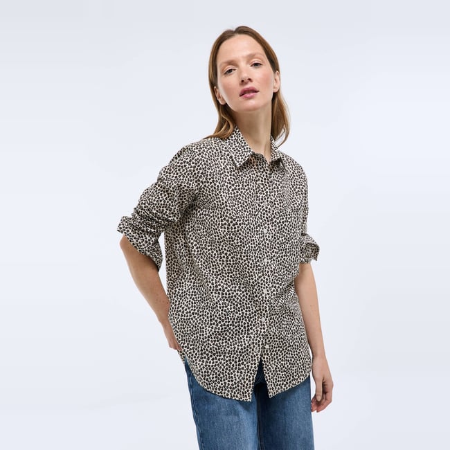 Chemise manches longues imprimée en coton BIO GOTS parchemin <span itemprop=
