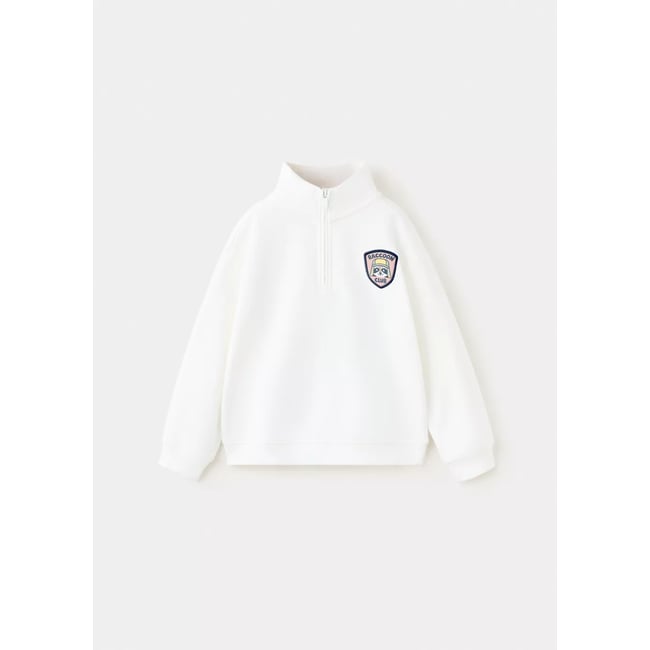 Sweat col cheminée imprimé blanc cassé <span itemprop=