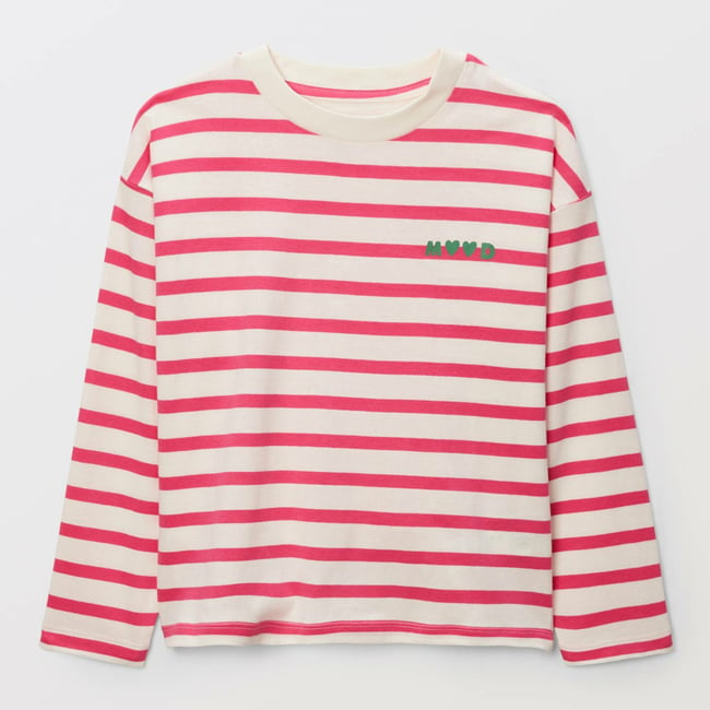 T-shirt à inscription rayé en coton BIO GOTS fluo rose <span itemprop=