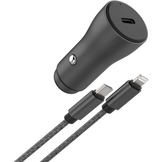 Chargeur allume cigare USB-C 30W + Câble lightning 1M Noir noir <span itemprop=