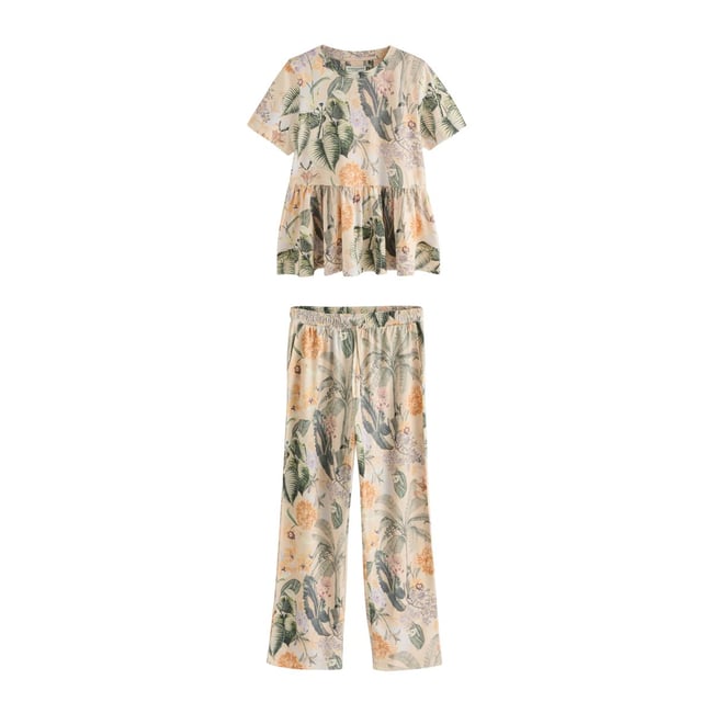 Pyjama manches courtes à basque rose corail <span itemprop=