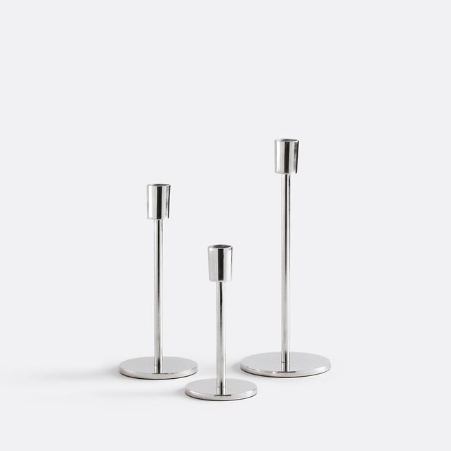 Lot de 3 bougeoirs en métal aluminium chromé, Oror Couleur chrome <span itemprop=